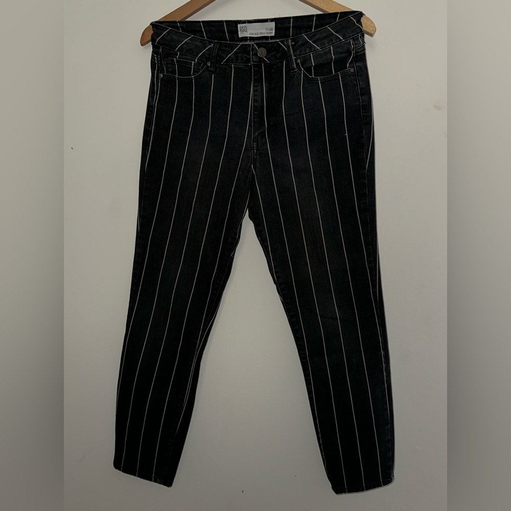 Gray High Rise Ankle Skinny Striped Jeans